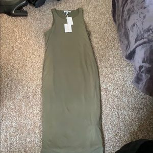 NWT Good American Micro Rib MIDI Dress in Sage